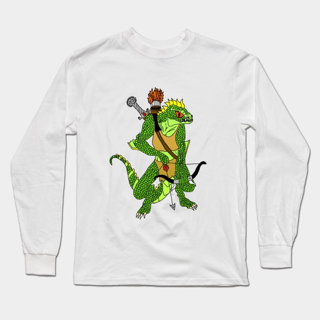 Fantasy Lizardman Warrior Long Sleeve T-Shirt by imphavok